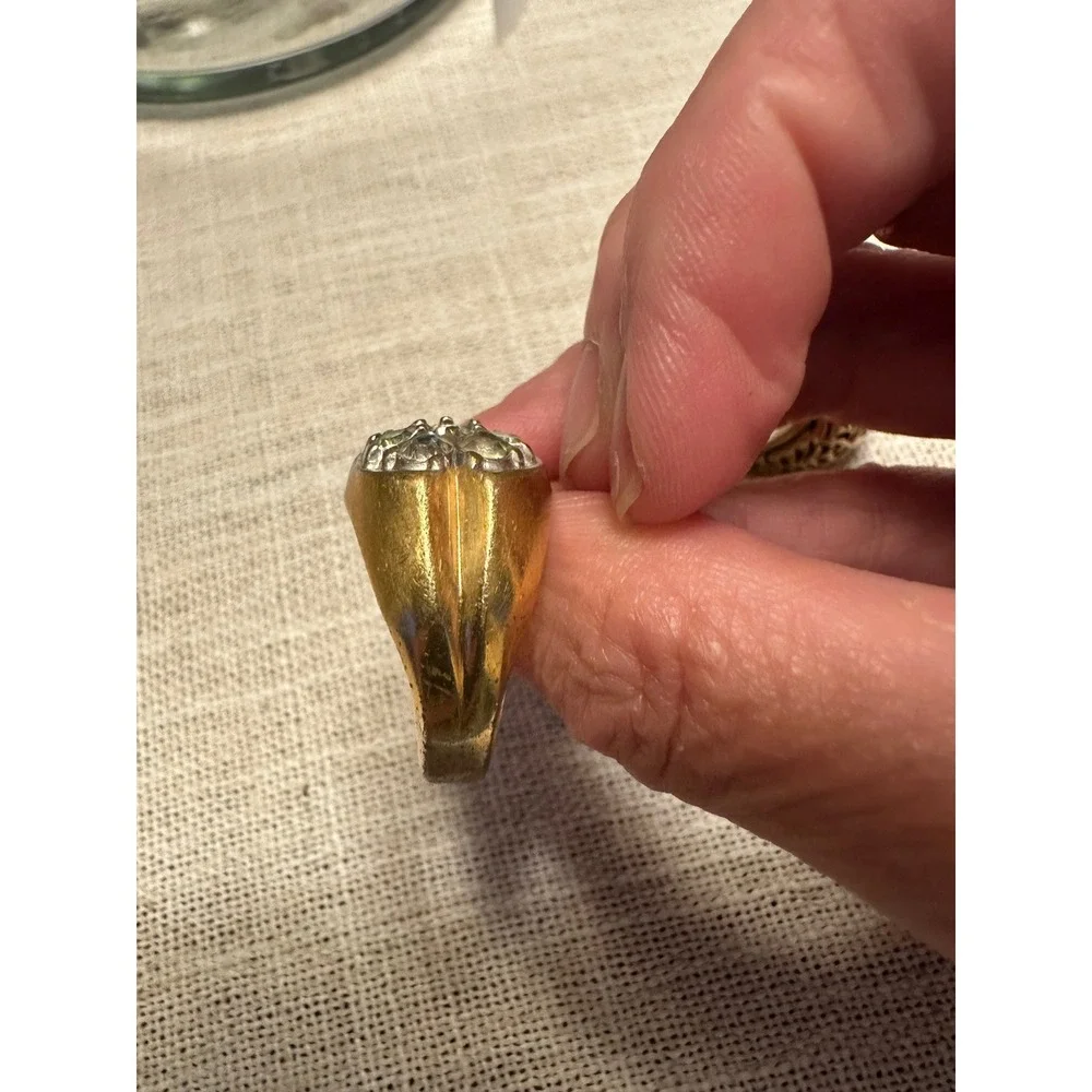 Vintage 18K HGE Cluster Ring Lot (2) – Anson Filigree & Vargas Signet – Retro